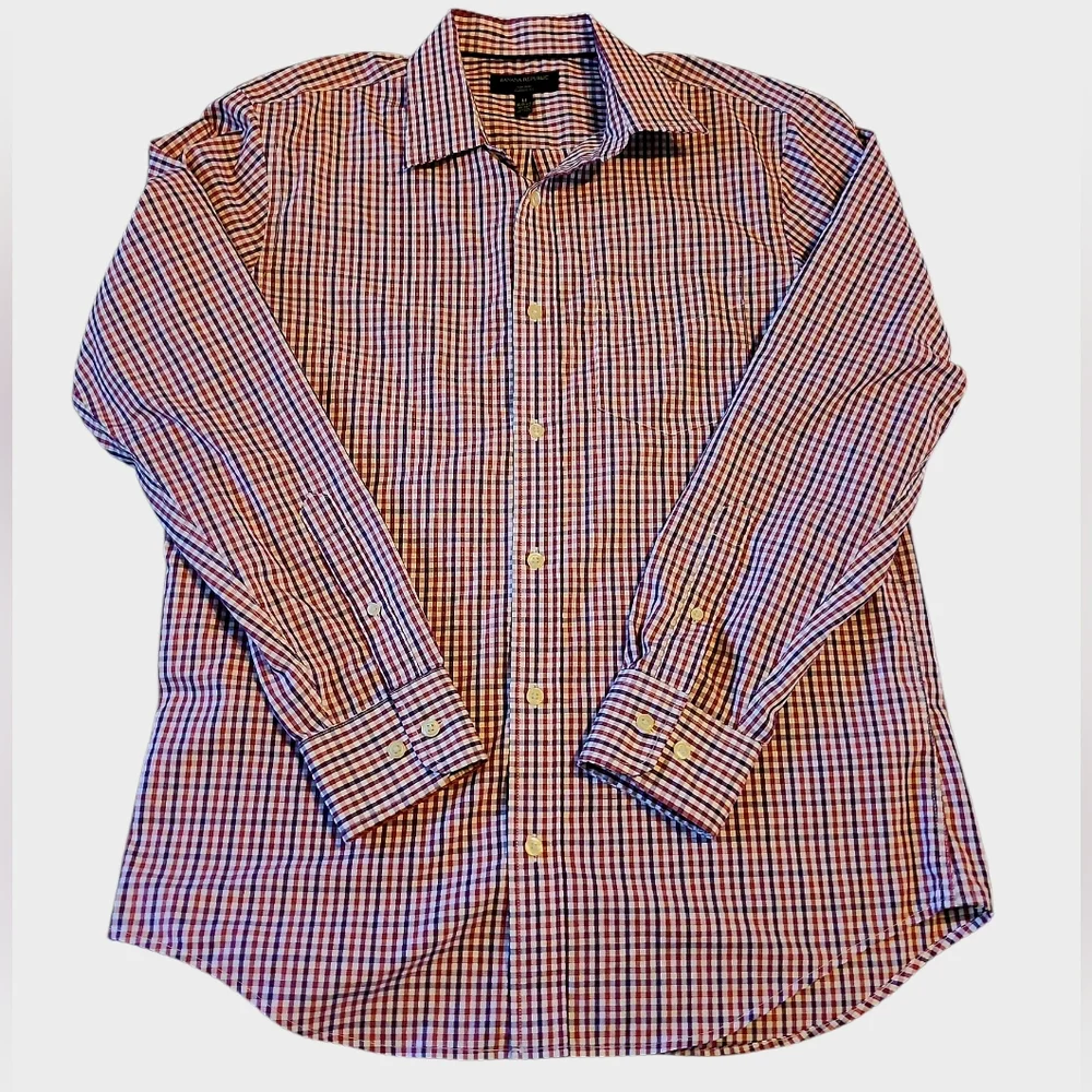 Banana Republic Purple, White & Plum Casual Button Down Shirt Checked Size‎ M